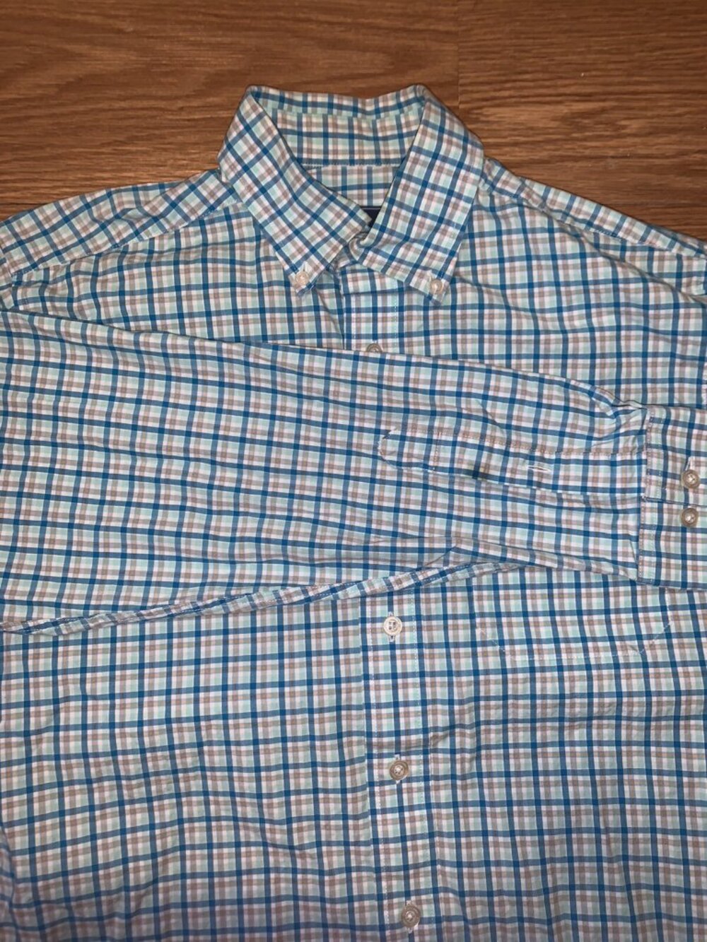 Southern Shirt Button Down Shirt Mens Small Blue Orange Plaid Long Sleeve